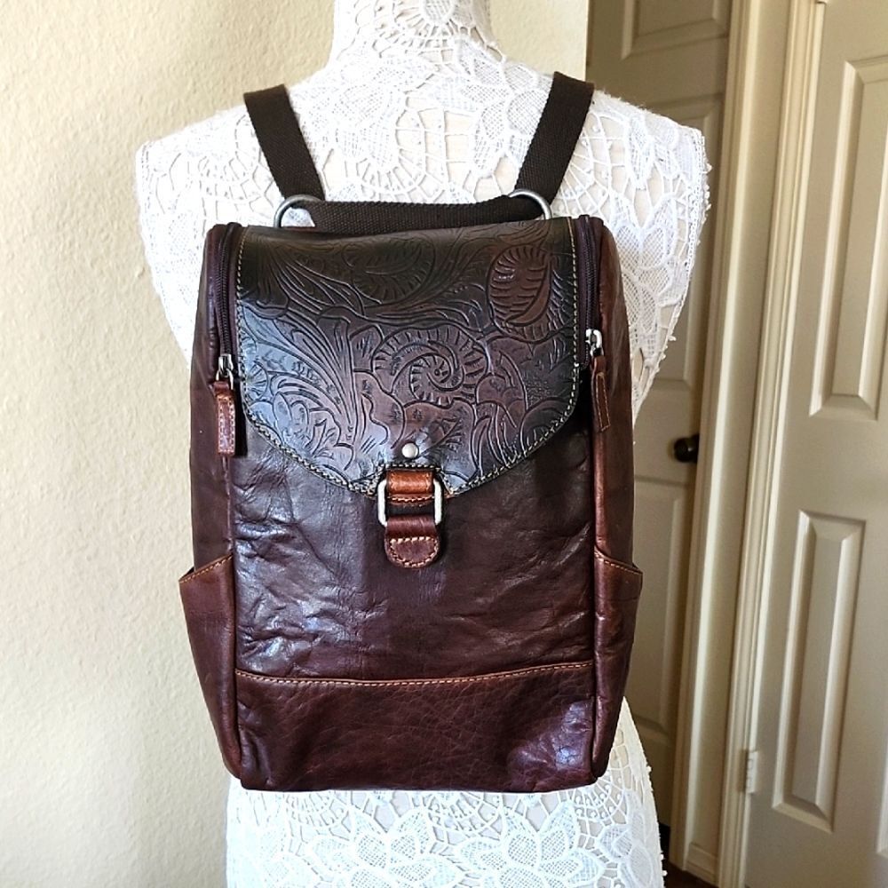 Jack Georges Voyager Leather Convertible Tooled  Western Festival Bag